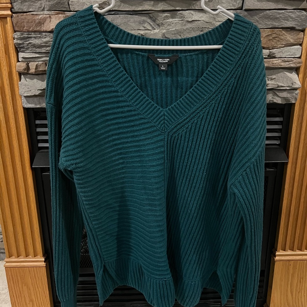 Teal V-Neck Ribbed Sweater